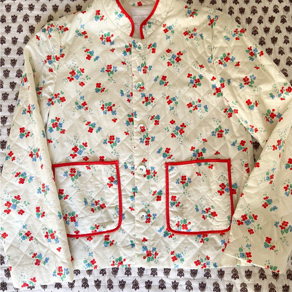 Yolke Floral Quilted Jacket With Red Trim